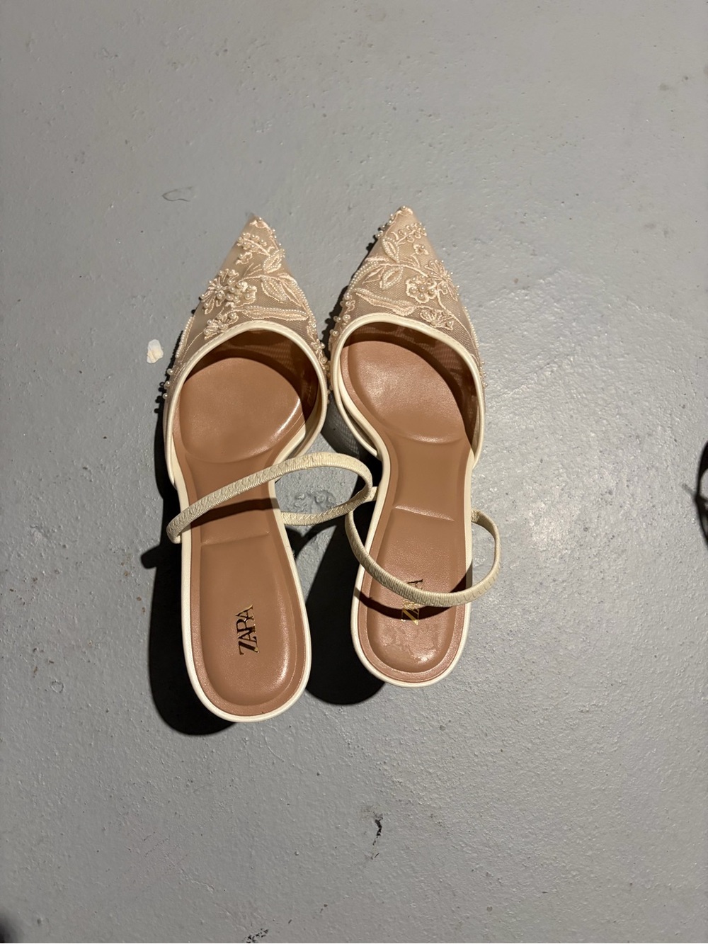 Zara Cream Embroidered Pointed Slingback Heels - Picture 2 of 3